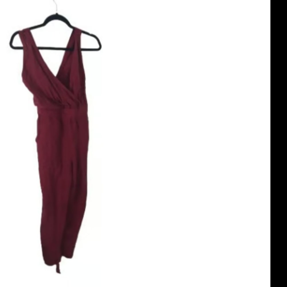 Free People Twisted Jasmine Red Silk Sleeveless Jumpsuit Sz 4